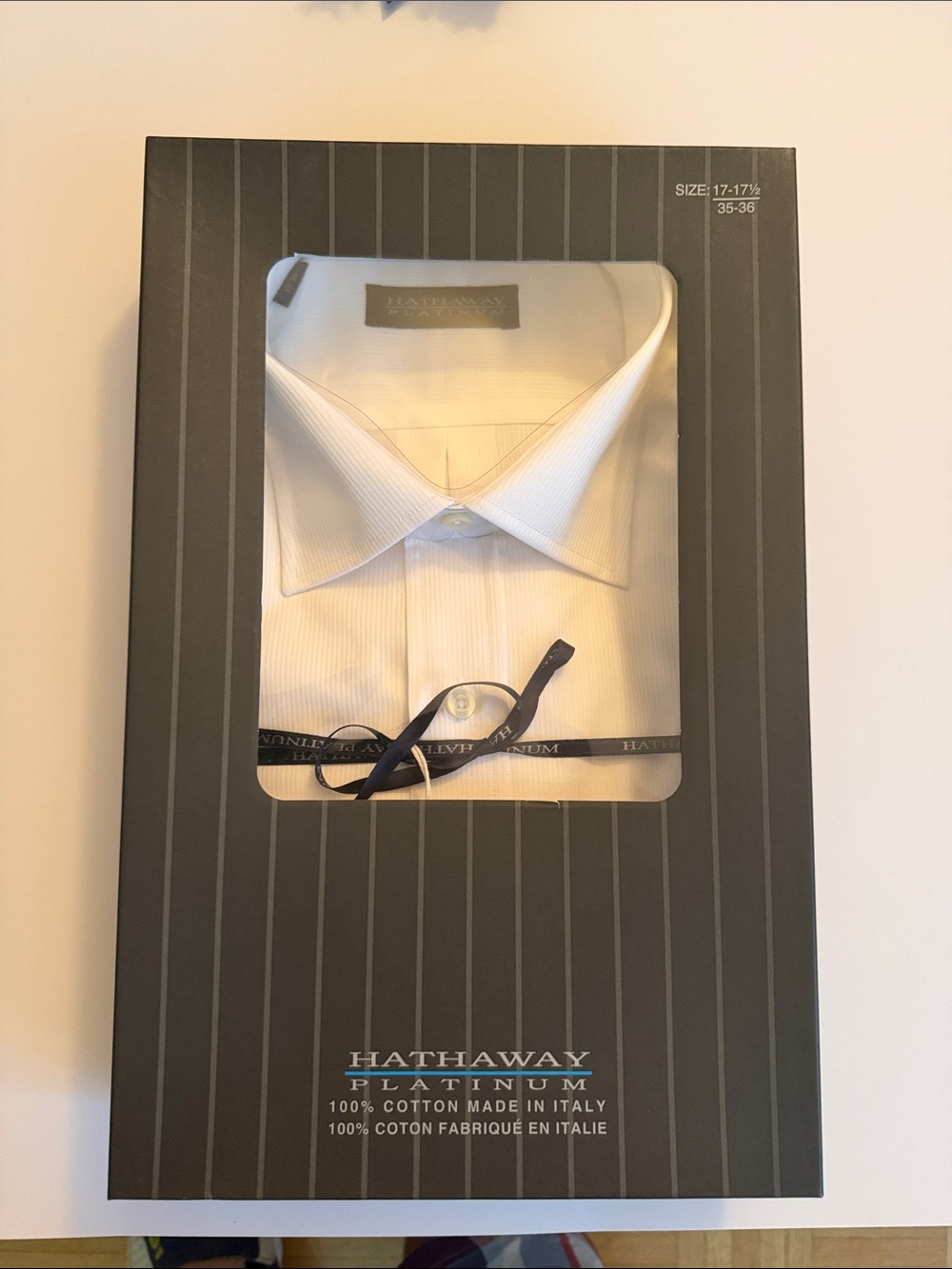 HATHAWAY Platinum Men's White Dress Shirt, 
SIZE XL(17-17 1/2), MADE IN ITALY